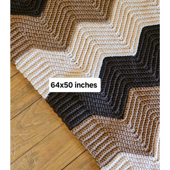 Vintage Handmade Crochet Afghan Blanket Throw Retro Chevron Granny Boho 64x50 - Picture 5 of 10